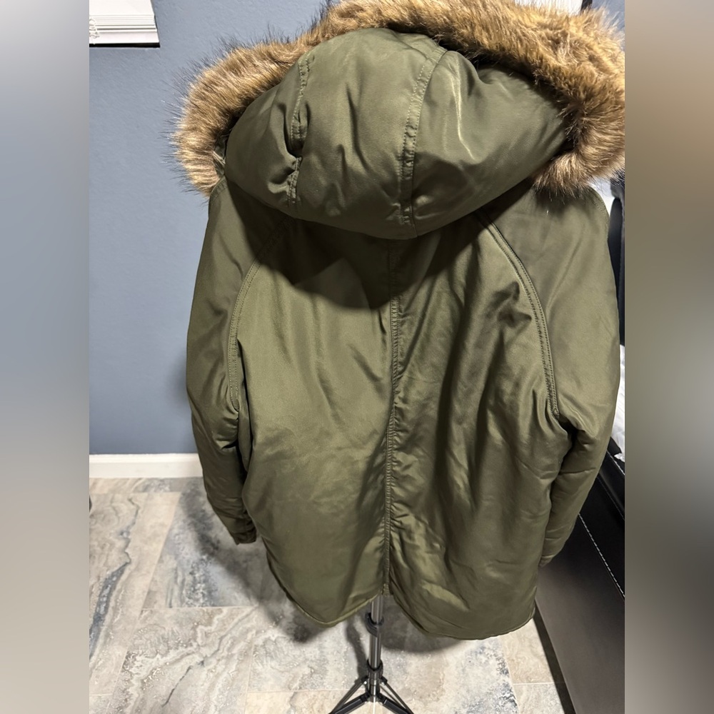 Old Navy Olive Puffer Jacket with Faux Fur Hood - Picture 3 of 6